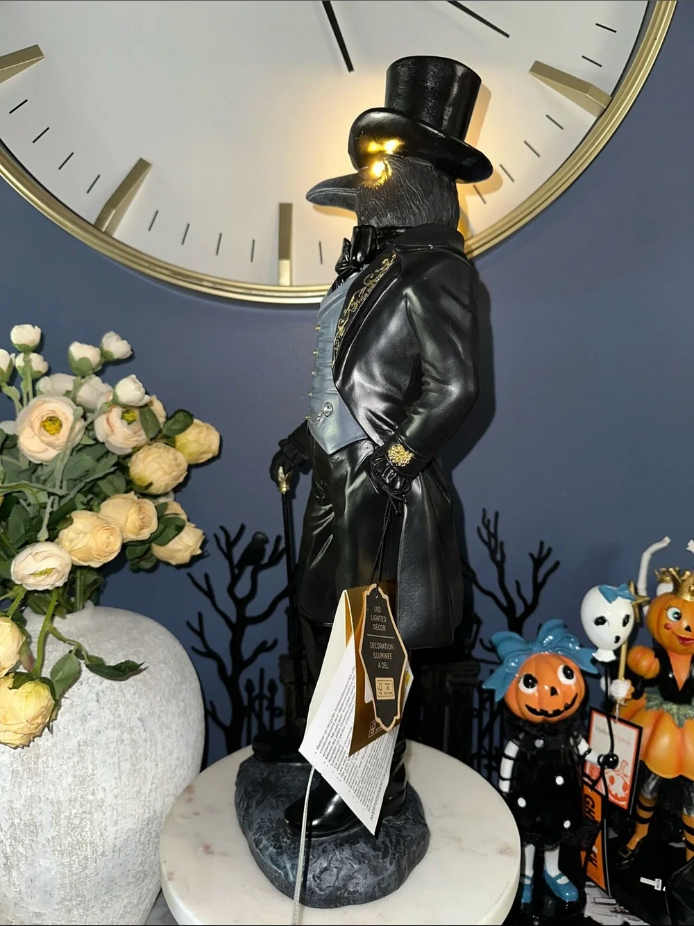 Elegant Raven Gentleman Statue in Black and Silver 21”
